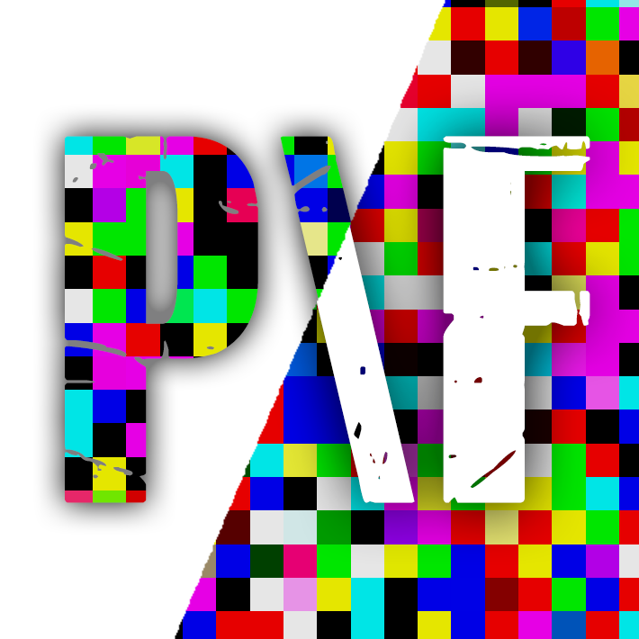 The Pixelflut icon. Same styling as the header image, but rectangular and with the text “P\F”, where the background separator goes through the backslash.